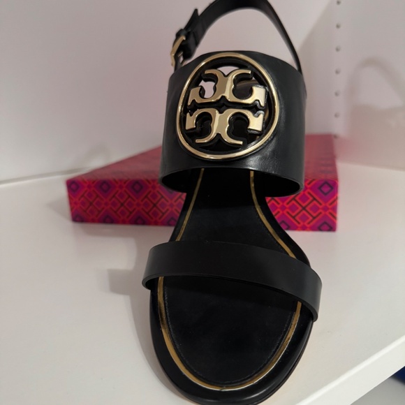 Tory Burch Metal Miller Double Strap Wedge Sandals. Brand New in Box with Bag - Picture 2 of 6